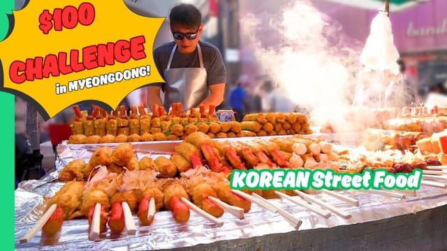 KOREAN Street Food $100 CHALLENGE in MYEONGDONG! The best MYEONGDONG street food! 